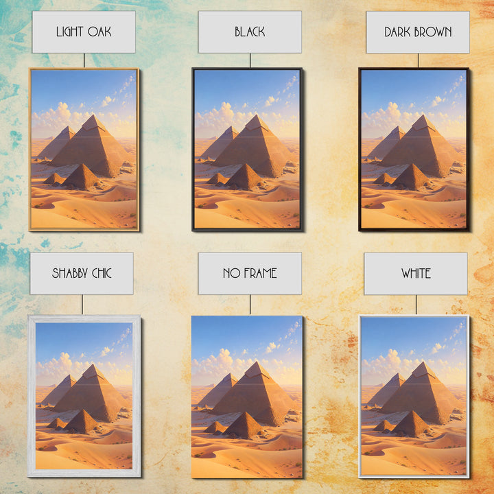 Golden Giza Pyramids In Desert Dunes Framed Canvas Print, African Egyptian Art, Ancient African Wall Decor Gift, Travel Poster