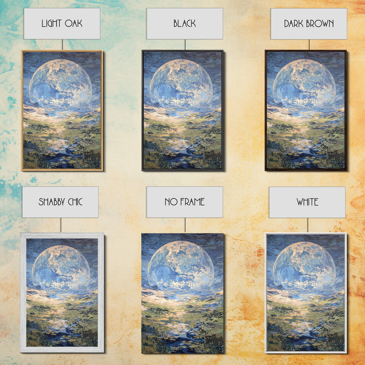 Dreamy Blue Moon Over Ocean Canvas Print, Abstract Landscape Wall Art, Modern Art Poster, Nature Scene Art, Large Decor Gift