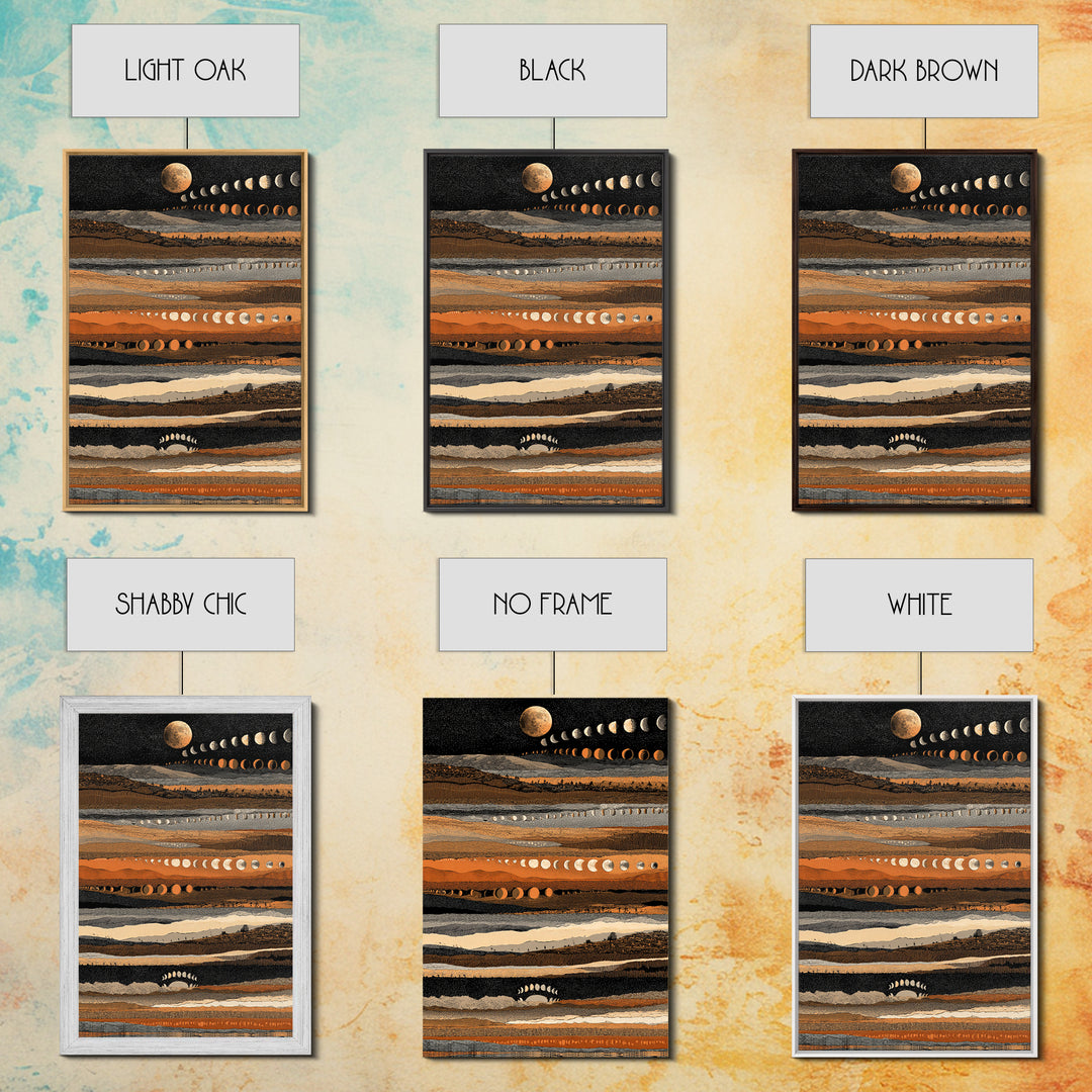 Earth Tone Lunar Phases Wall Art, Celestial Abstract Art, Moon Cycle Poster, Boho Wall Decor, Modern Canvas Art Home Decor Gift