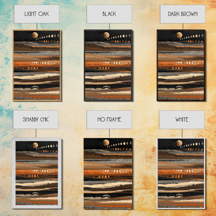 Earth Tone Lunar Phases Wall Art, Celestial Abstract Art, Moon Cycle Poster, Boho Wall Decor, Modern Canvas Art Home Decor Gift