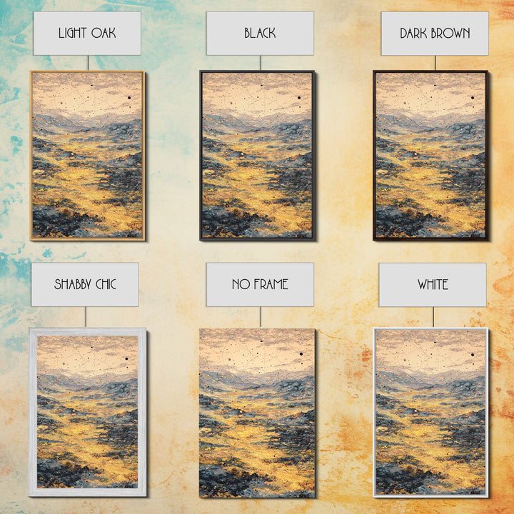 Golden Celestial Valley Framed Canvas Print, Dreamy Wall Art, Abstract Landscape, Spiritual Wall Decor, Modern Art Poster Gift