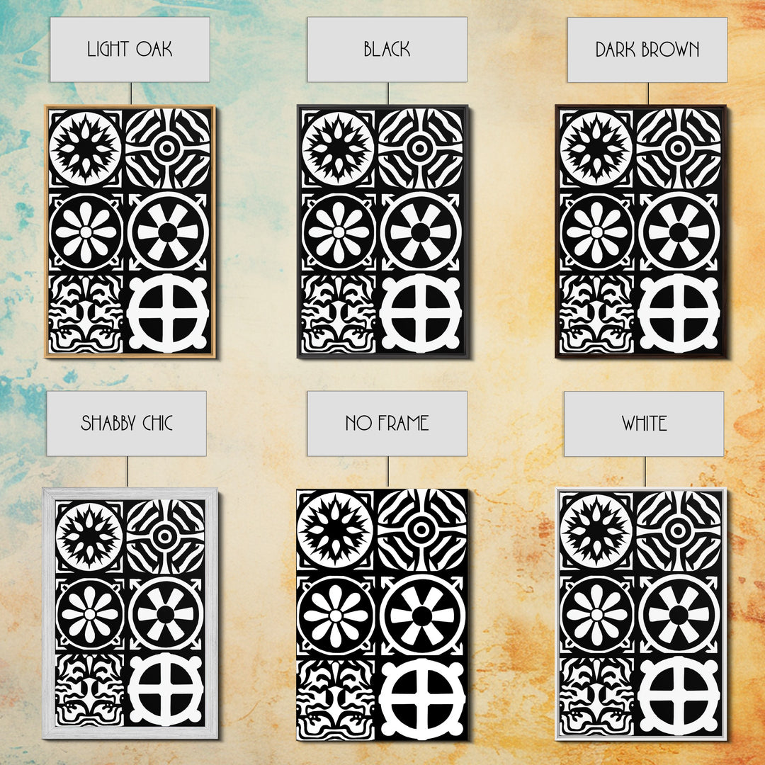 Bold Black And White Tribal Pattern Panels Wall Art, Modern Geometric Abstract Print, Minimalist Boho Unique Home Decor Gift