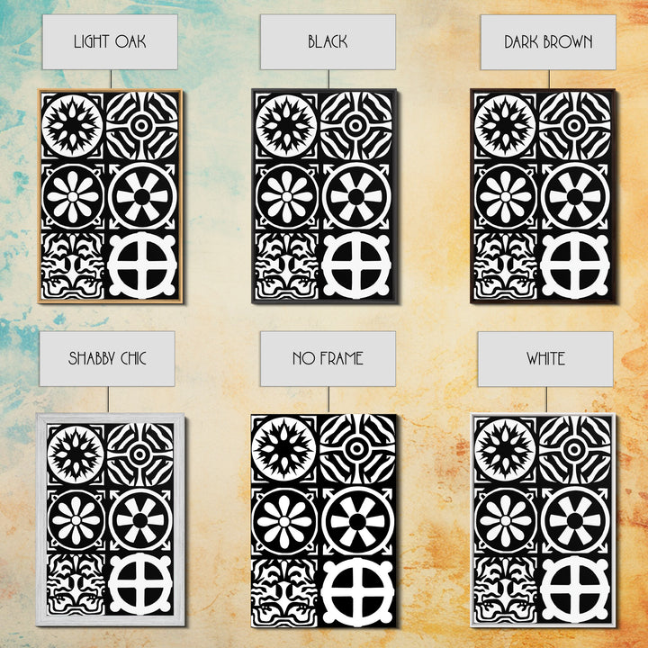 Bold Black And White Tribal Pattern Panels Wall Art, Modern Geometric Abstract Print, Minimalist Boho Unique Home Decor Gift