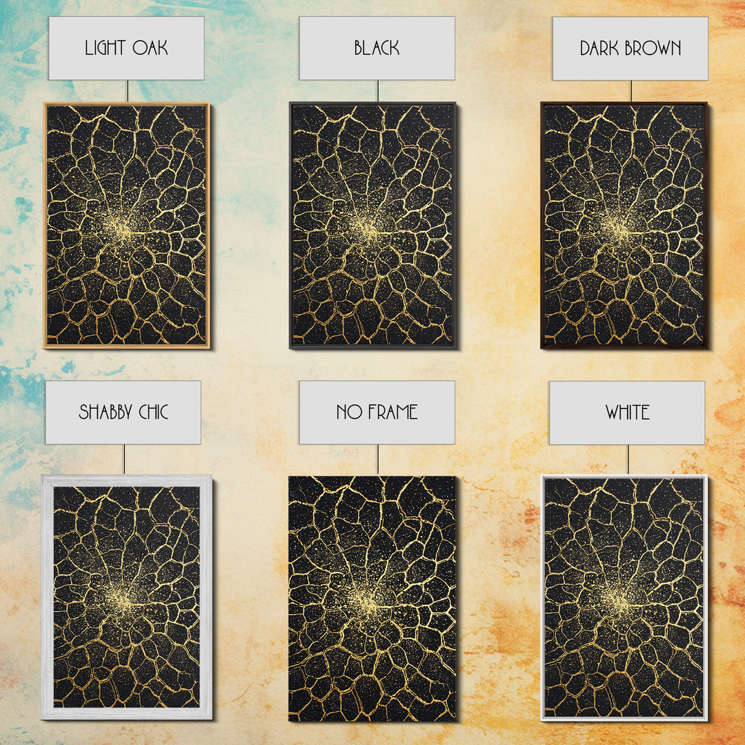 Black And Gold Cracked Floral Mandala Wall Art, Abstract Geometric Canvas, Luxury Home Decor, Statement Piece Gift For Living Room