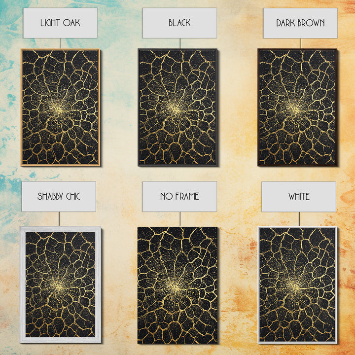 Black And Gold Cracked Floral Mandala Wall Art, Abstract Geometric Canvas, Luxury Home Decor, Statement Piece Gift For Living Room