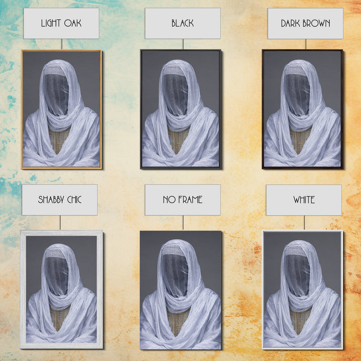 White Veiled African Woman Portrait Wall Art, Afrocentric Cultural Photography, Elegant Spiritual Home Decor Canvas Print