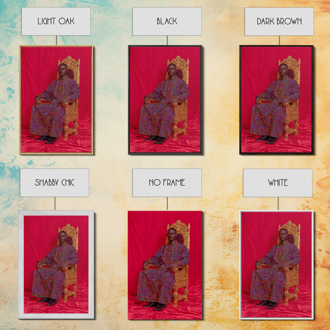 Regal African Man On Gold Throne Wall Art, Royal Black Portrait, Afrocentric Decor, African Fabric, Statement Canvas, Living Room Decor