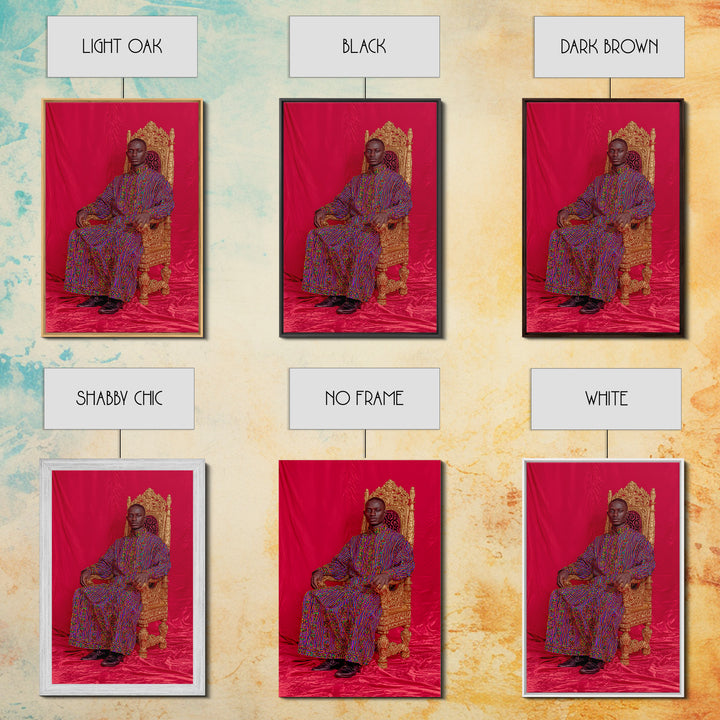 Regal African Man On Gold Throne Wall Art, Royal Black Portrait, Afrocentric Decor, African Fabric, Statement Canvas, Living Room Decor