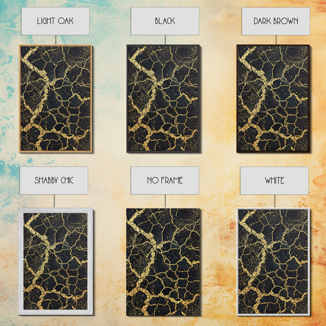 Black And Gold Cracked Earth Abstract Wall Art, Luxury Canvas Print, Kintsugi Texture, Modern Home Decor, Statement Piece