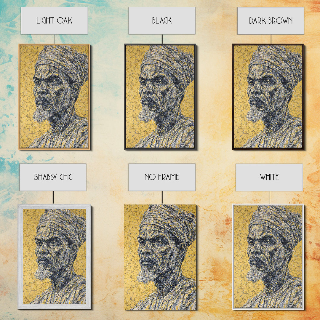 Wise Elder African Portrait Wall Art, Gold Line Drawing, Black History Decor, Afrocentric Cultural Home Decor Meaningful Gift For Him