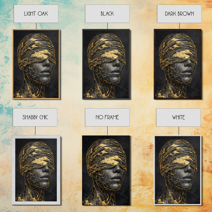Blindfolded Gold Black Woman Canvas Print, African American Art, Feminine Afrocentric Portrait, Luxury Statement Home Decor