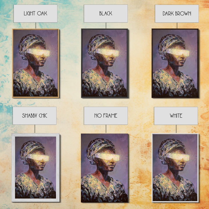 Visionary African Woman Canvas Print, Glowing Eye Light Portrait, Afrocentric Art, Spiritual Wall Decor, Female Power Gift