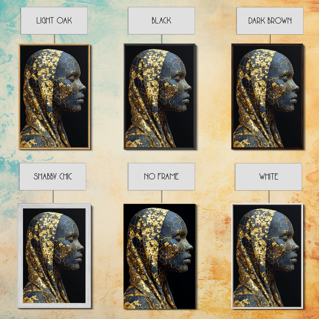 Gold Cracked African Woman Framed Canvas Print, Black Goddess Portrait, Luxury Afrocentric Wall Decor, Modern Statement Home Gift
