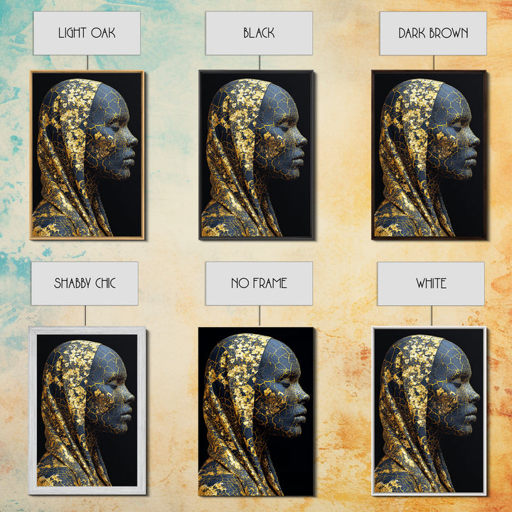 Gold Cracked African Woman Framed Canvas Print, Black Goddess Portrait, Luxury Afrocentric Wall Decor, Modern Statement Home Gift
