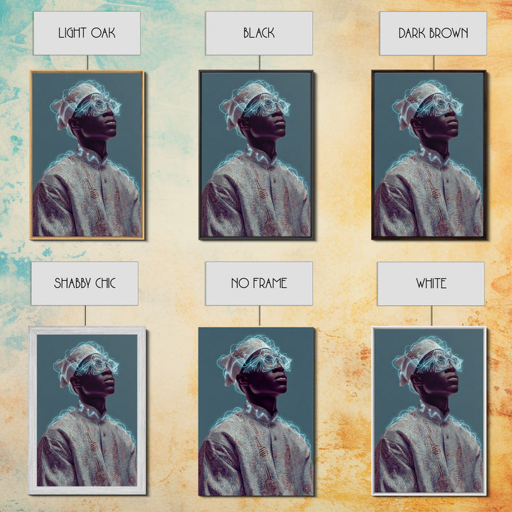 Afrofuturist Black Man Portrait With Neon Headwrap, Canvas Print, Modern African Art, Afrocentric Wall Decor, Black Culture Art