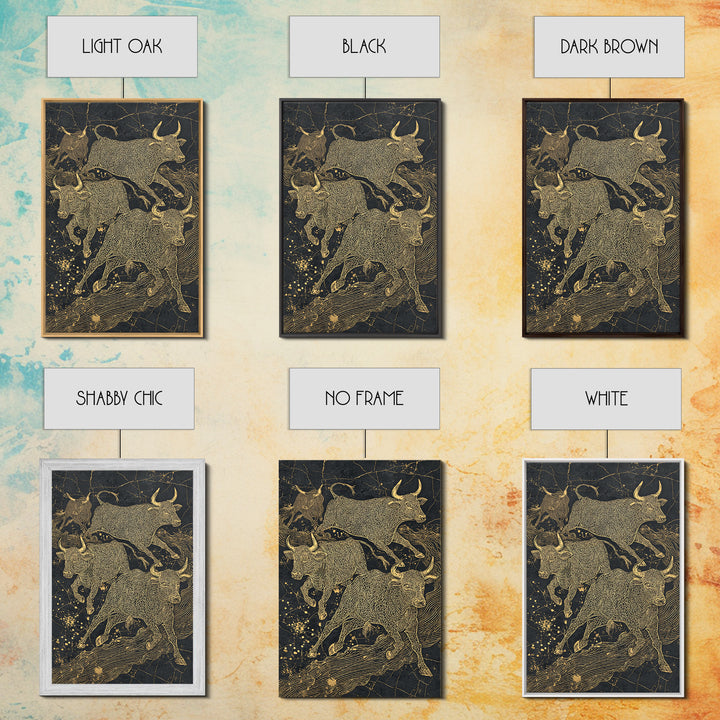 Gold Line Bulls On Black Wall Art, Modern Animal Canvas Print, Luxury Ranch Decor, Masculine Office Art, Bold Statement Piece