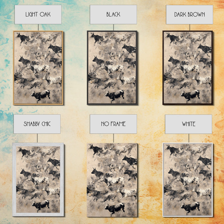 Monochrome Cattle Collage Wall Art, Abstract Animal Canvas Print, Rustic Neutral Decor, Black And White Art, Gallery Poster