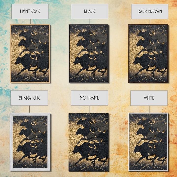 Black And Gold Bull Herd Canvas Print, Dramatic Animal Wall Art, Luxury Ranch Decor, Masculine Office Art, Statement Piece