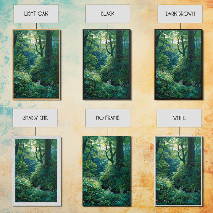 Sunlit Woodland Glade With Ferns Wall Art, Green Nature Scene Art, Dreamy Forest Decor, Botanical Bedroom Wall Decor Gift
