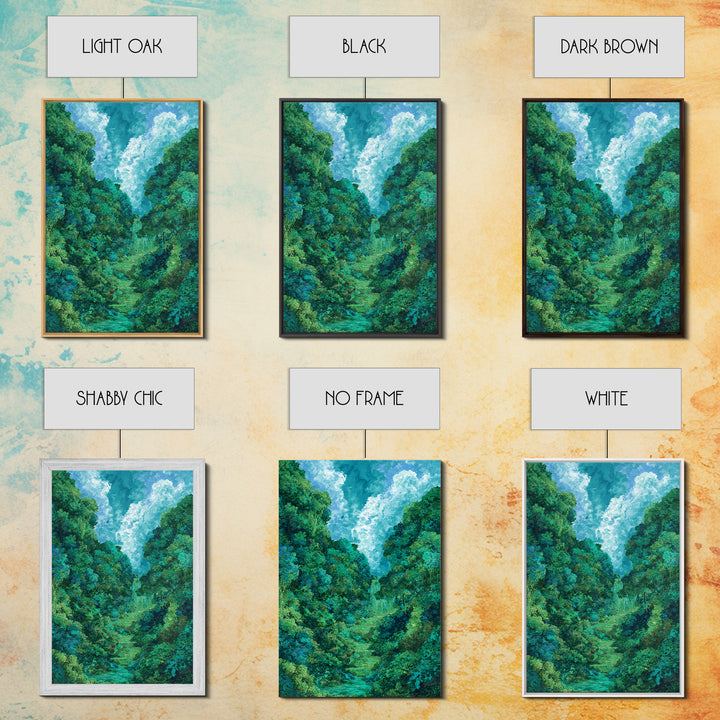 Turquoise Rainforest Valley With Waterfall Canvas Print, Lush Green Landscape, Nature Scene Art, Modern Wall Decor Art Gift