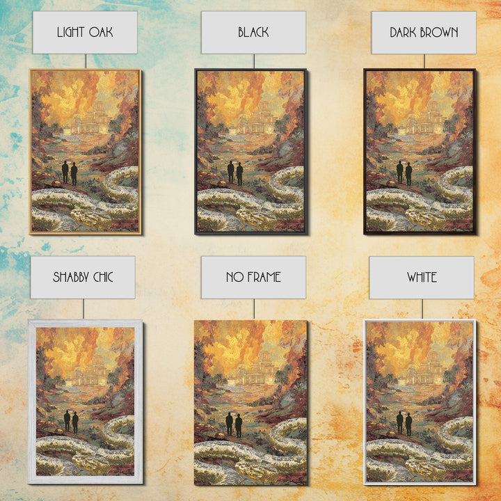 Golden Ruins With Giant Serpent Canvas Print, Surreal Fantasy Landscape Wall Art, Burnt Orange Art, Statement Home Decor Gift