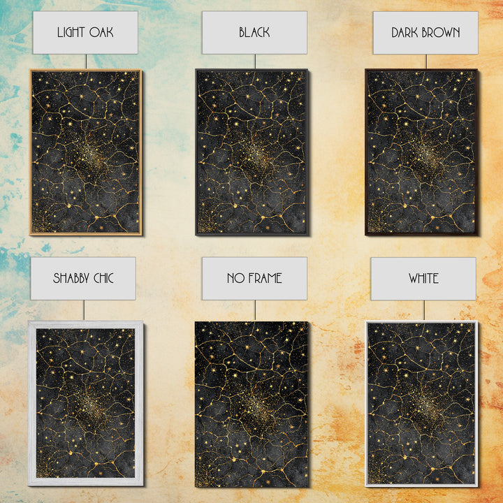 Black Gold Celestial Marble Stars Wall Art, Abstract African Inspired Cosmic Decor, Luxury Canvas Print For Modern Home Decor