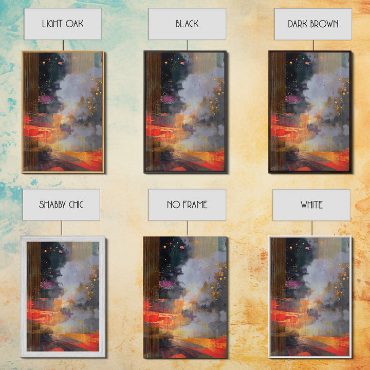 Abstract Gold Rain City Cosmos Wall Art, Modern African Inspired Canvas Print, Bold Red Orange Office Decor For Living Room