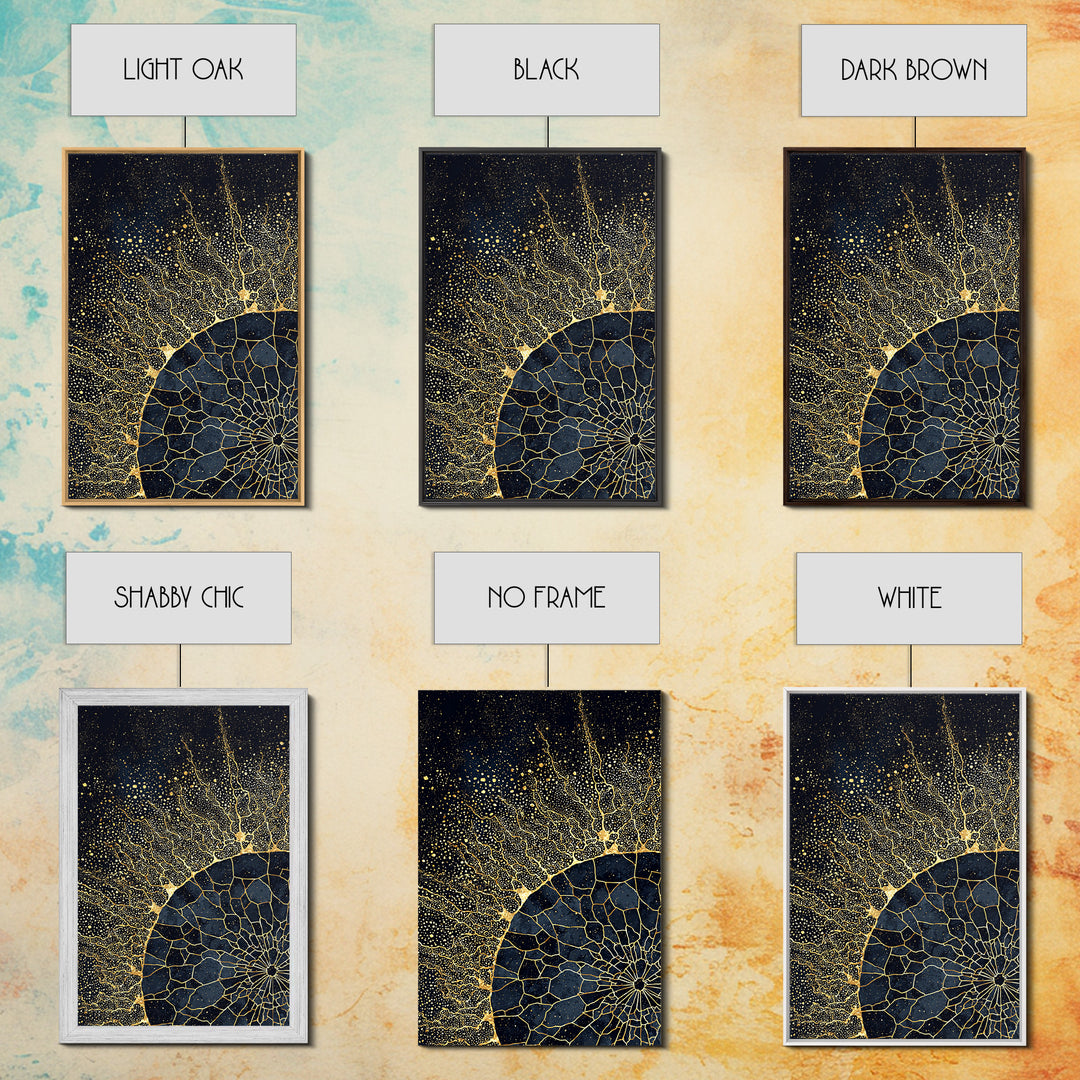 Black Gold Abstract Solar Eclipse Wall Art, Luxury Canvas Print, African Inspired Celestial Decor For Modern Living Room