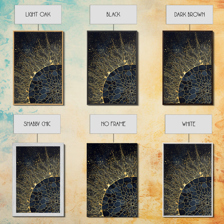 Black Gold Abstract Solar Eclipse Wall Art, Luxury Canvas Print, African Inspired Celestial Decor For Modern Living Room