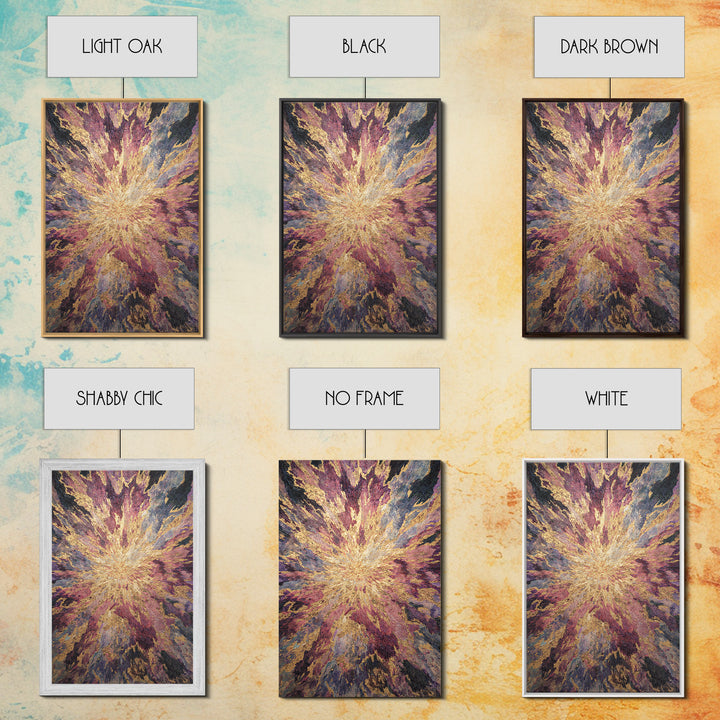 Exploding Abstract Starburst In Gold Plum And Blue Wall Art, Textured Art Print, Modern Canvas Art, Statement Home Decor