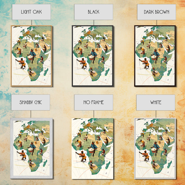 Drummers Across Africa And Europe Map Canvas Print, African Art Prints, Cultural Home Decor, Music Inspired Wall Decor Gift