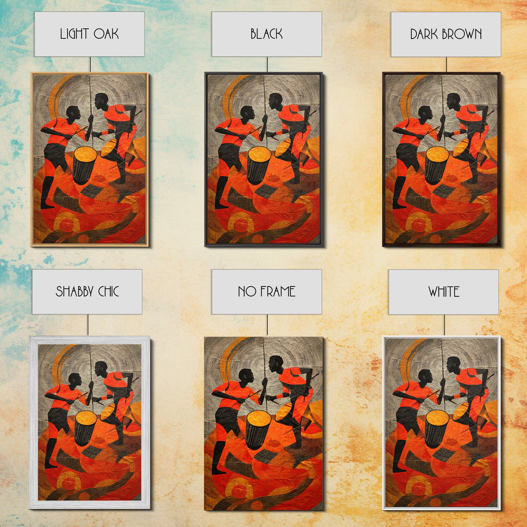 Two African Children Dancing With Drum Wall Art, Colorful African Art Print, Tribal Celebration Decor, Modern Afro Canvas