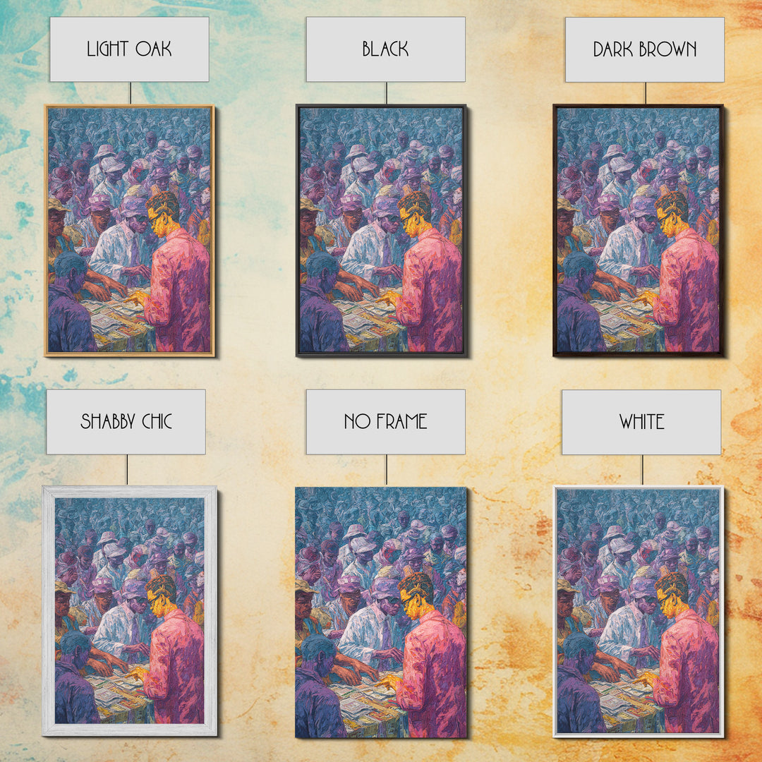 Vibrant Community Gathering Around Table Canvas Print, African Wall Art, Black Culture Art, Afrocentric Decor, Home Gift