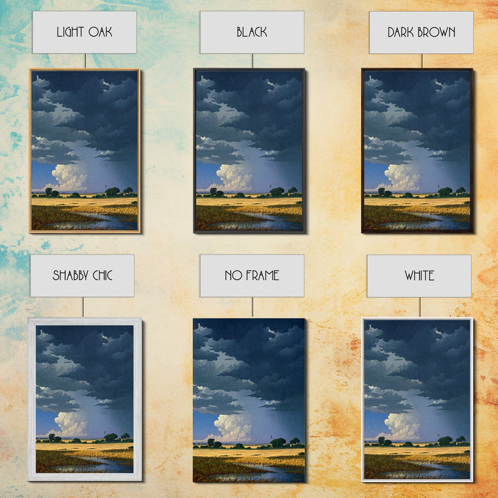 Dark Storm Clouds Over Golden Field Wall Art, African Landscape Canvas Print, Moody Nature Scene, Rustic Living Room Decor