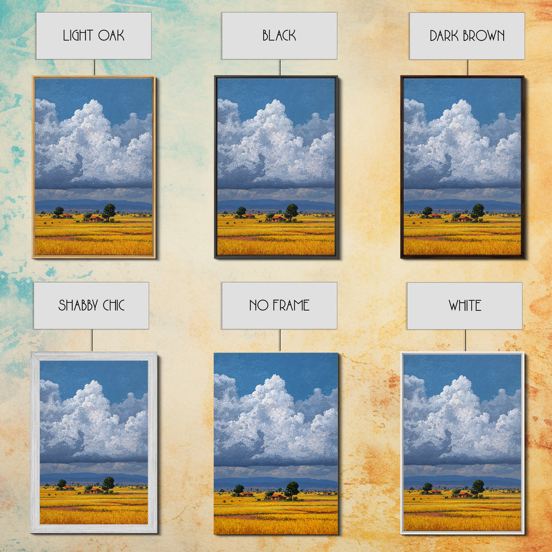Sunlit African Farmland With Puffy White Clouds Wall Art, Landscape Canvas Print, Rustic Decor, Housewarming Gift For Her