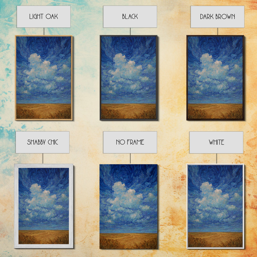 Swirling Blue Sky Over Golden African Plain Canvas Print, Abstract Landscape Wall Art, Dreamy Decor, Modern Home Decor Gift