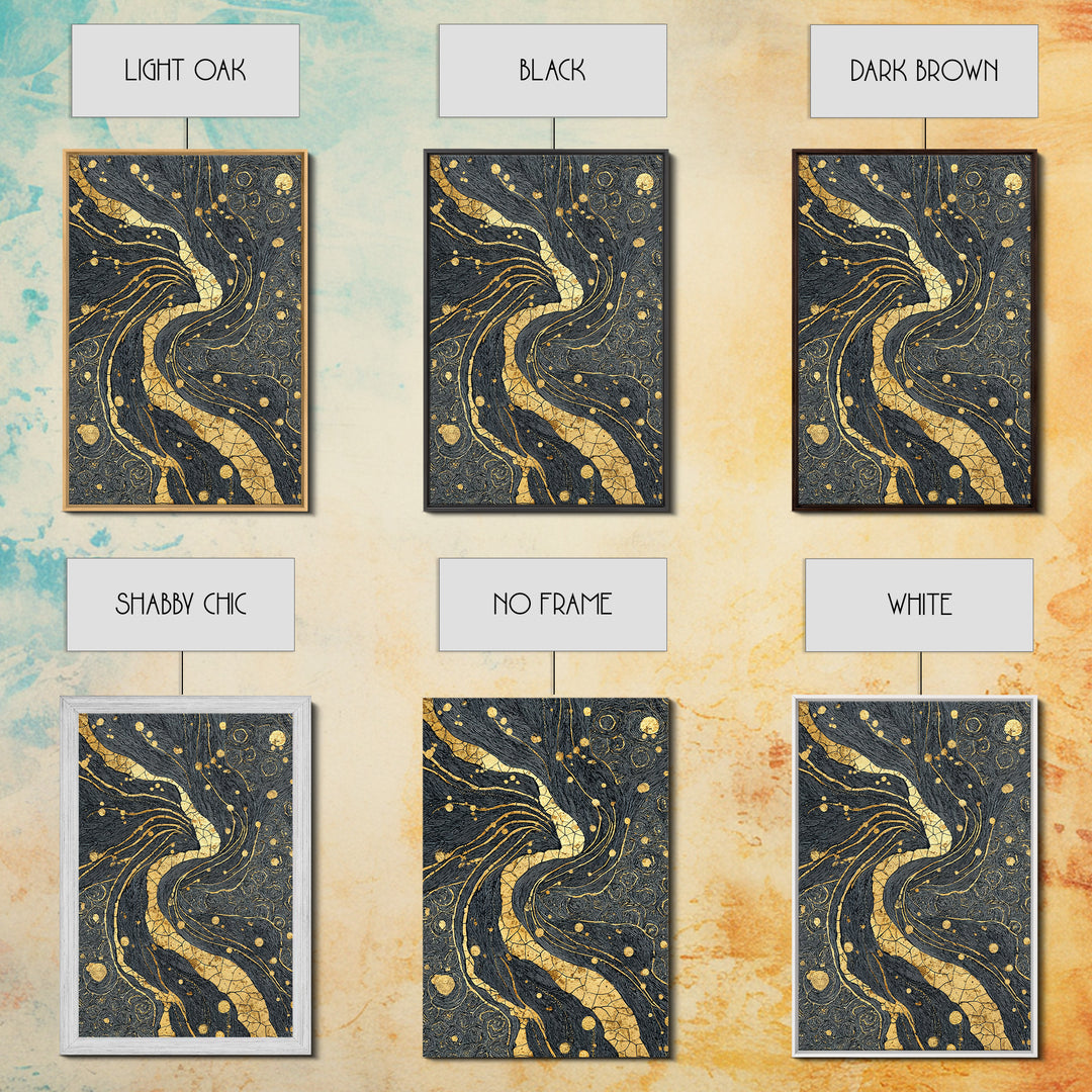 Black And Gold Abstract River Of Stars Statement Wall Art, Luxury Canvas Print, Geometric Decor, Elegant Modern Home Decor Gift