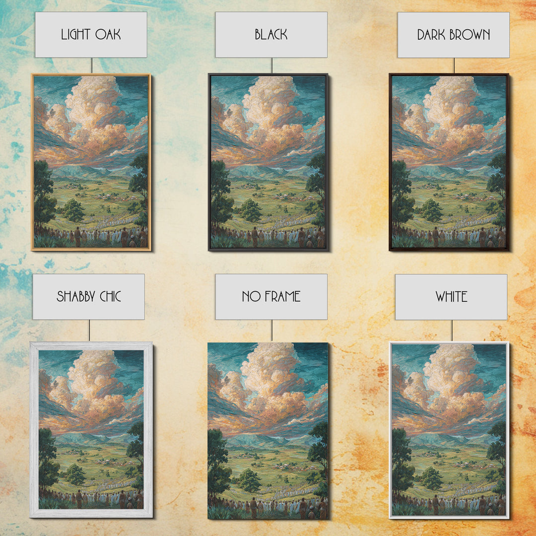 African Valley Procession Under Radiant Clouds Canvas Print, Panoramic Landscape Wall Decor, Safari Art, Cultural Gift For Home