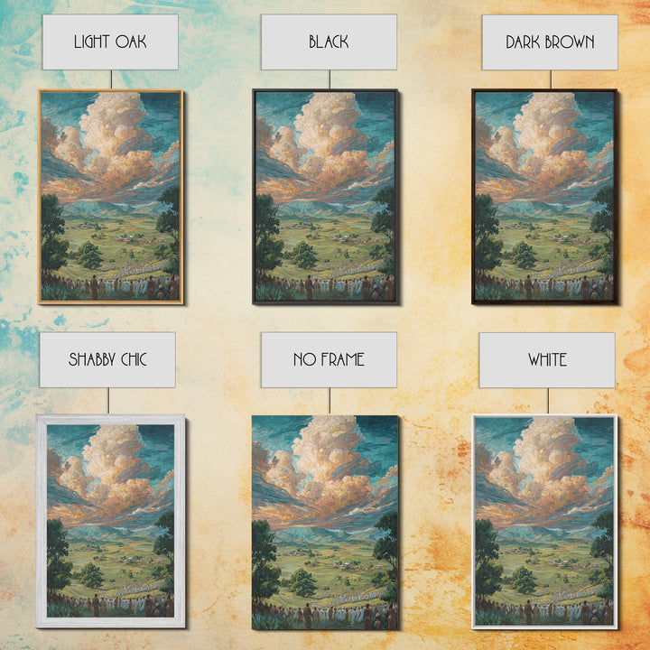 African Valley Procession Under Radiant Clouds Canvas Print, Panoramic Landscape Wall Decor, Safari Art, Cultural Gift For Home
