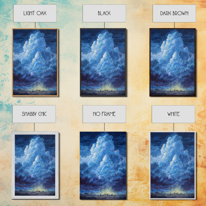 Deep Blue Thundercloud Over African Crowd Canvas Print, Dramatic Storm Sky Wall Decor, Spiritual Safari Art, Statement Gift