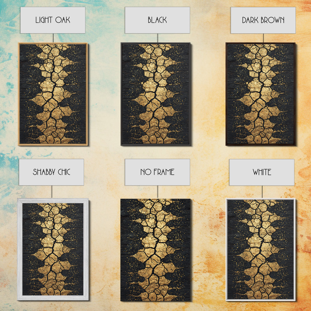 Gold Cracked Earth Africa Inspired Abstract Wall Art, Black And Gold Canvas Decor, Modern Afrocentric Texture, Luxury Gift