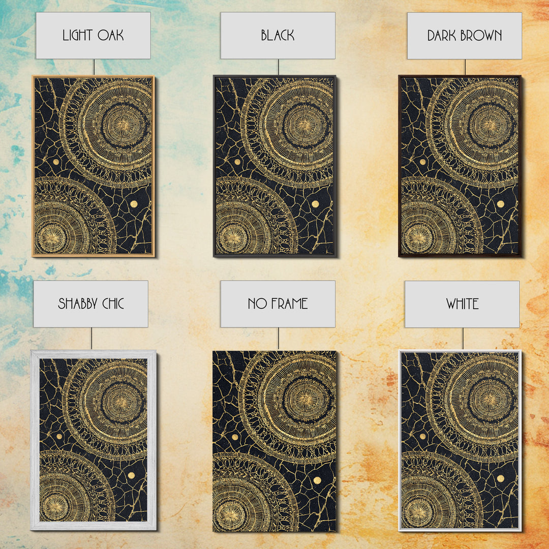 Black And Gold Tribal Mandala Pattern Framed Canvas Print, Geometric African Wall Decor, Abstract Ethnic Art, Luxury Gift