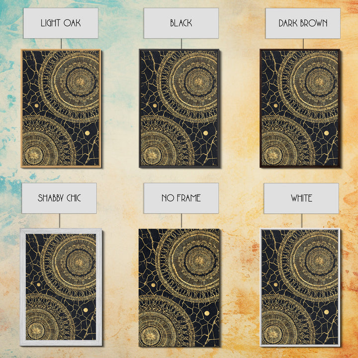 Black And Gold Tribal Mandala Pattern Framed Canvas Print, Geometric African Wall Decor, Abstract Ethnic Art, Luxury Gift