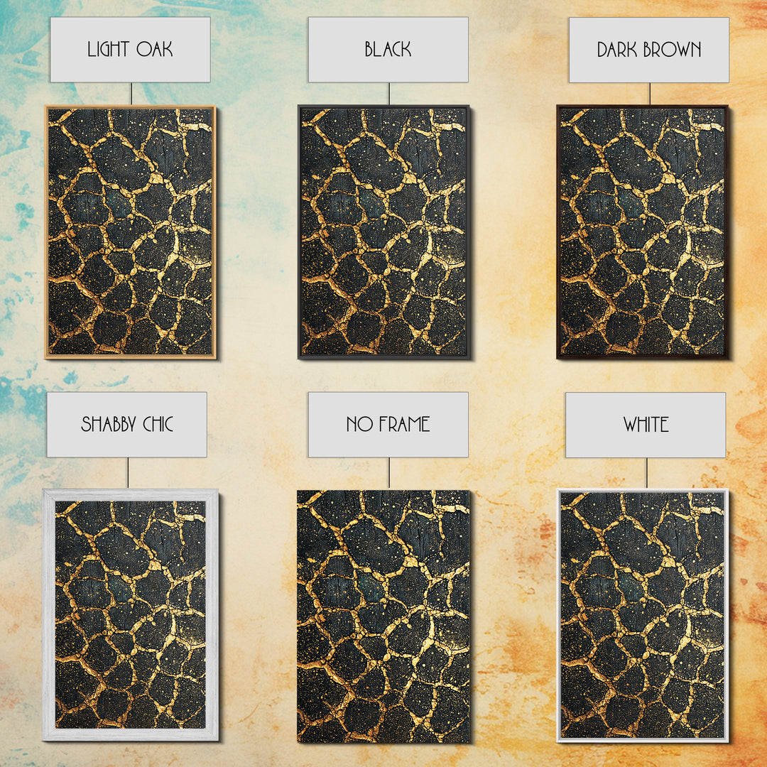 Black Gold Crackle Texture Wall Art, Abstract African Art Print, Luxury Canvas Decor, Earth Tone Modern Statement Piece Gift