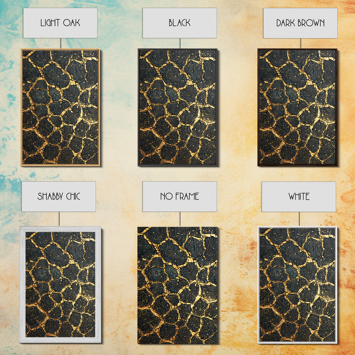 Black Gold Crackle Texture Wall Art, Abstract African Art Print, Luxury Canvas Decor, Earth Tone Modern Statement Piece Gift