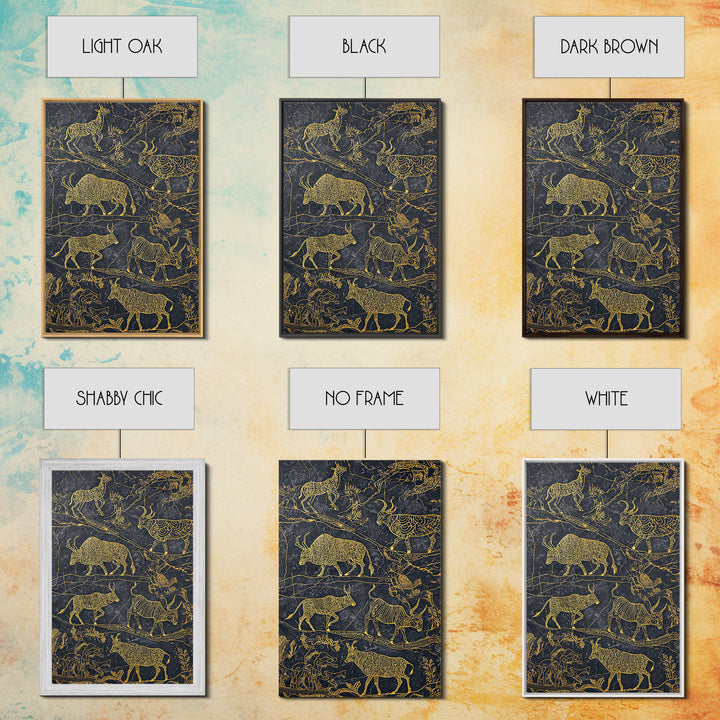 Gold Line Savanna Wildlife Migration Wall Art, African Animal Art, Tribal Antelope Canvas, Black Gold Safari Decor, Statement Gift