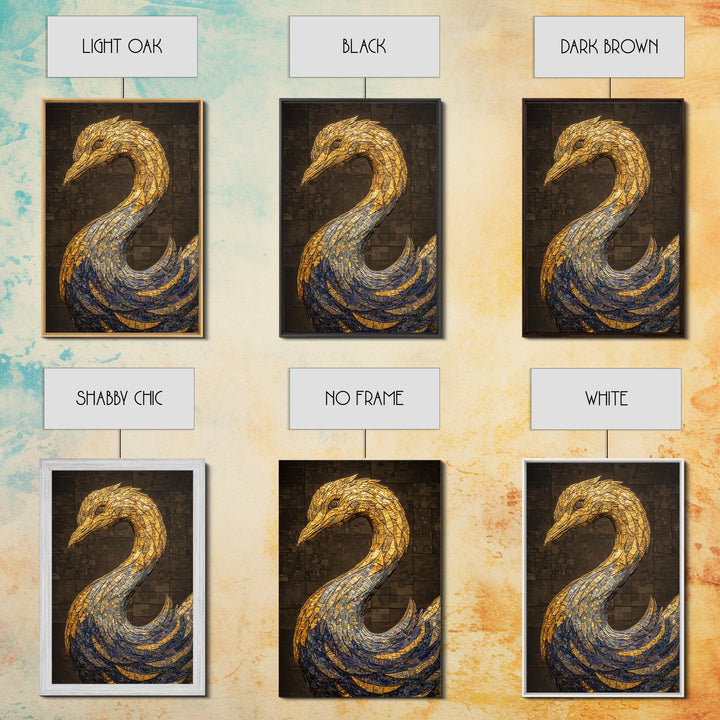 Blue Gold Mosaic Swan Framed Canvas Print, Black And Gold Art, Elegant Wall Decor, Contemporary Canvas, Statement Home Decor