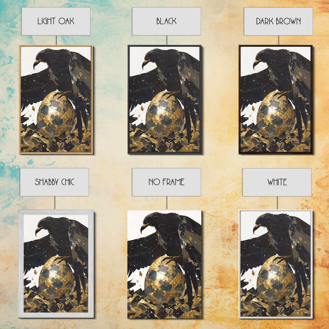 Black Eagle Golden Egg Canvas Print, Black And Gold Art, Animal Wall Decor, Bold Bird Artwork, Contemporary Living Room Art