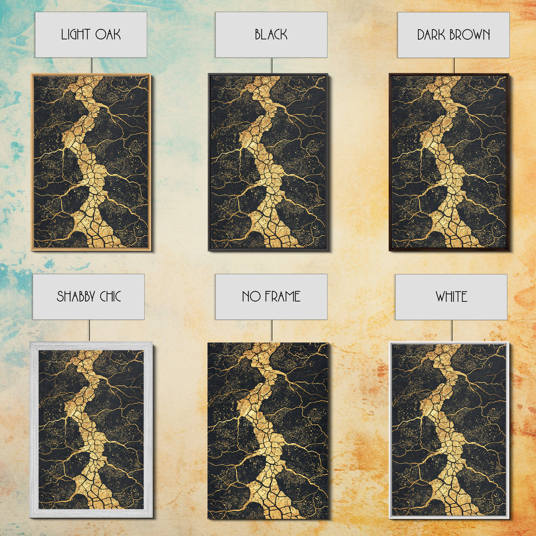Gold Vein Crackle Abstract Canvas Print, Black And Gold Wall Art, Modern African Inspired Decor, Textured Art Print, Gift