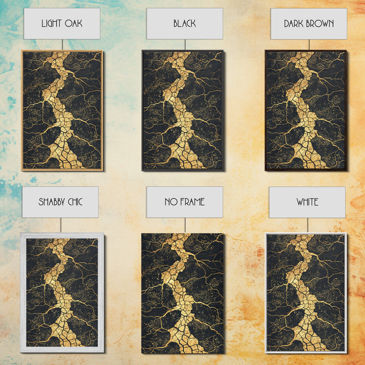 Gold Vein Crackle Abstract Canvas Print, Black And Gold Wall Art, Modern African Inspired Decor, Textured Art Print, Gift